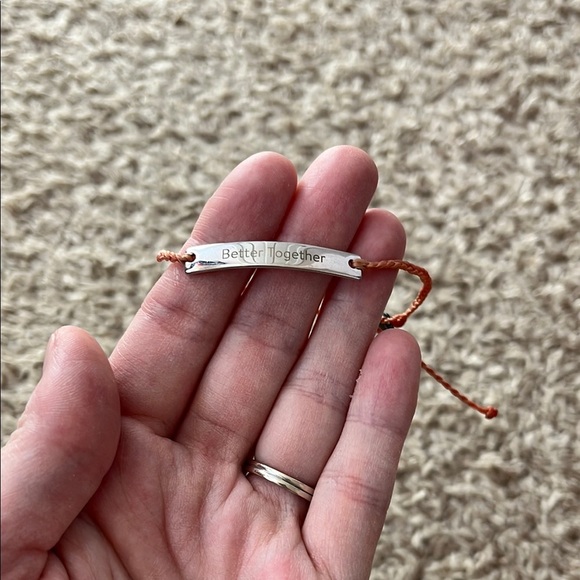 Pura Vida Engraved Better Together Silver Bracelet with Adjustable Orange Cord - Picture 1 of 6